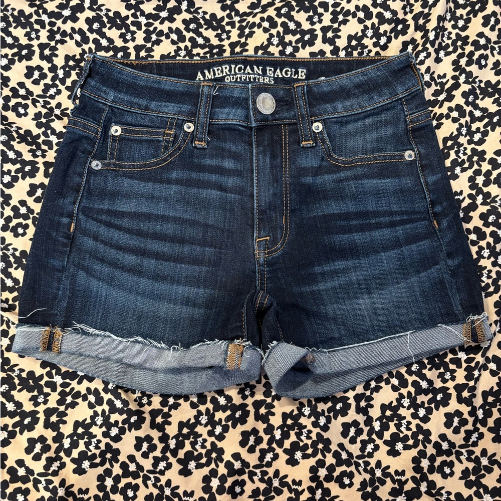 American Eagle Outfitters Dark Indigo Roll-Cuff Denim Shorts